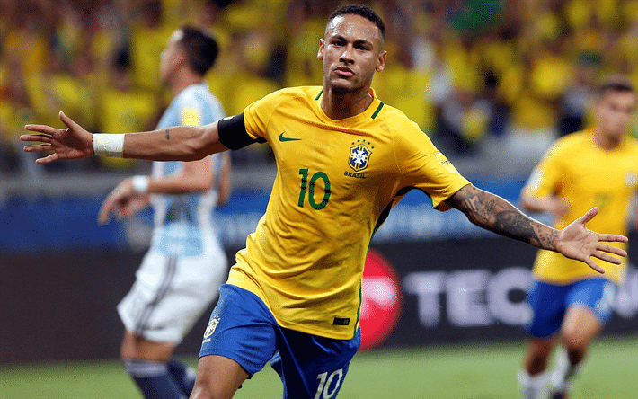 Neymar com a camisa do Brasil comemorando Gol - desenvolvimento de equipes